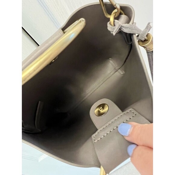 Anthropologie Taupe Gray bracelet Satchel Crossbody Leather Tassel Solid Neutral - Picture 4 of 10